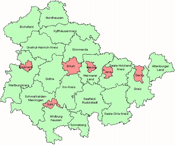 Thringenkarte mit Land- und Wahlkreisen