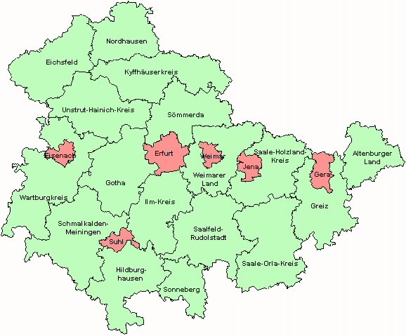 Thüringenkarte mit Land- und Wahlkreisen